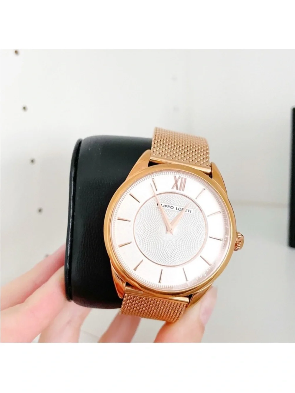 Filippo Loreti Rose Gold Mesh Watch Women’s Minimalist Luxury Dress Watch